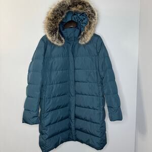 Lands End Women's Plus 1X Down Puffer Winter Coat Jacket Blue